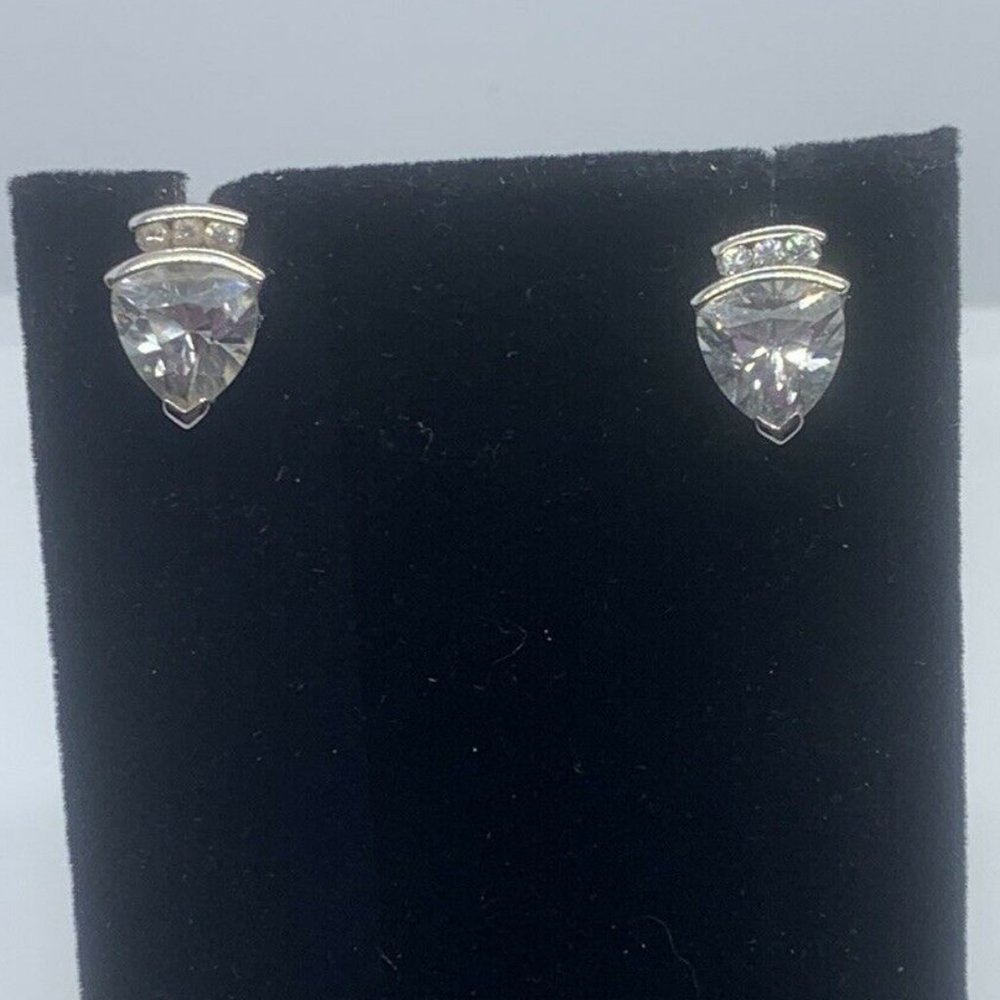 Vintage Sterling Silver Stud Earrings W/Clear Crystal Accents